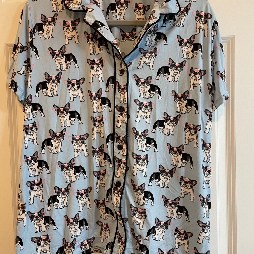 Dog Print Button-Up Pajama Shirt